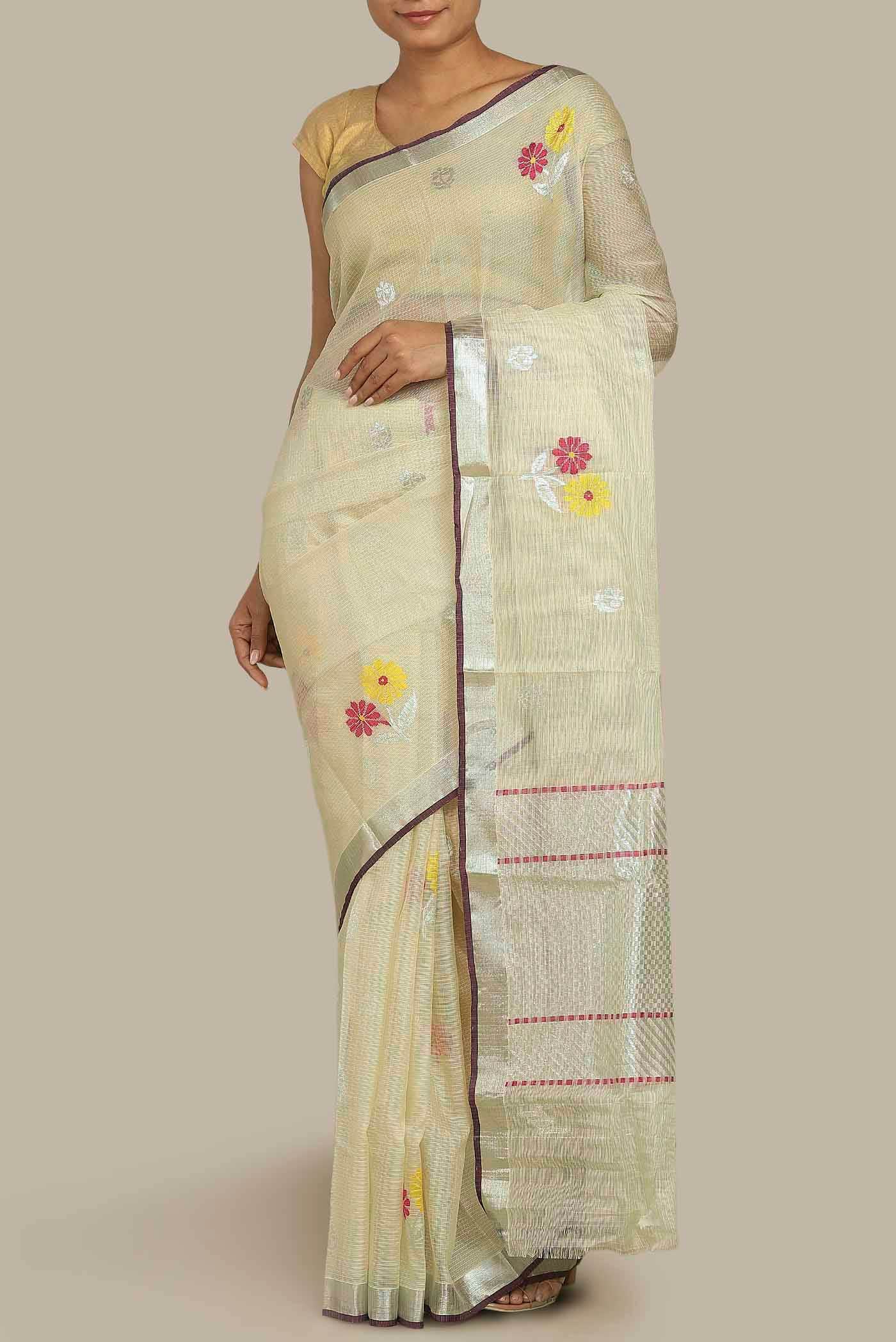 Yellow Kota Silk Saree
