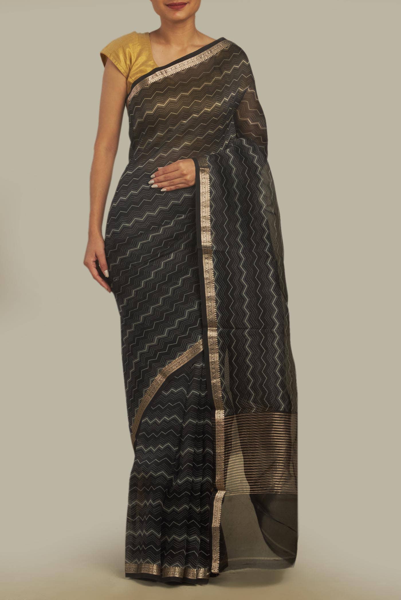 Black Organza Silk Saree