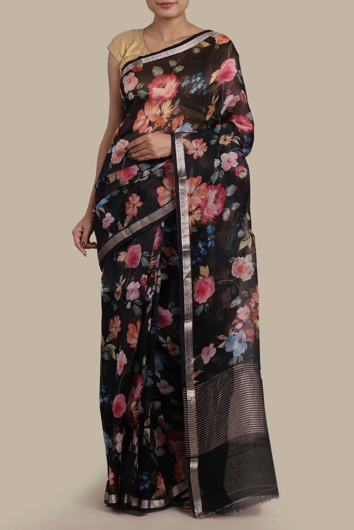 Black Organza Silk Saree