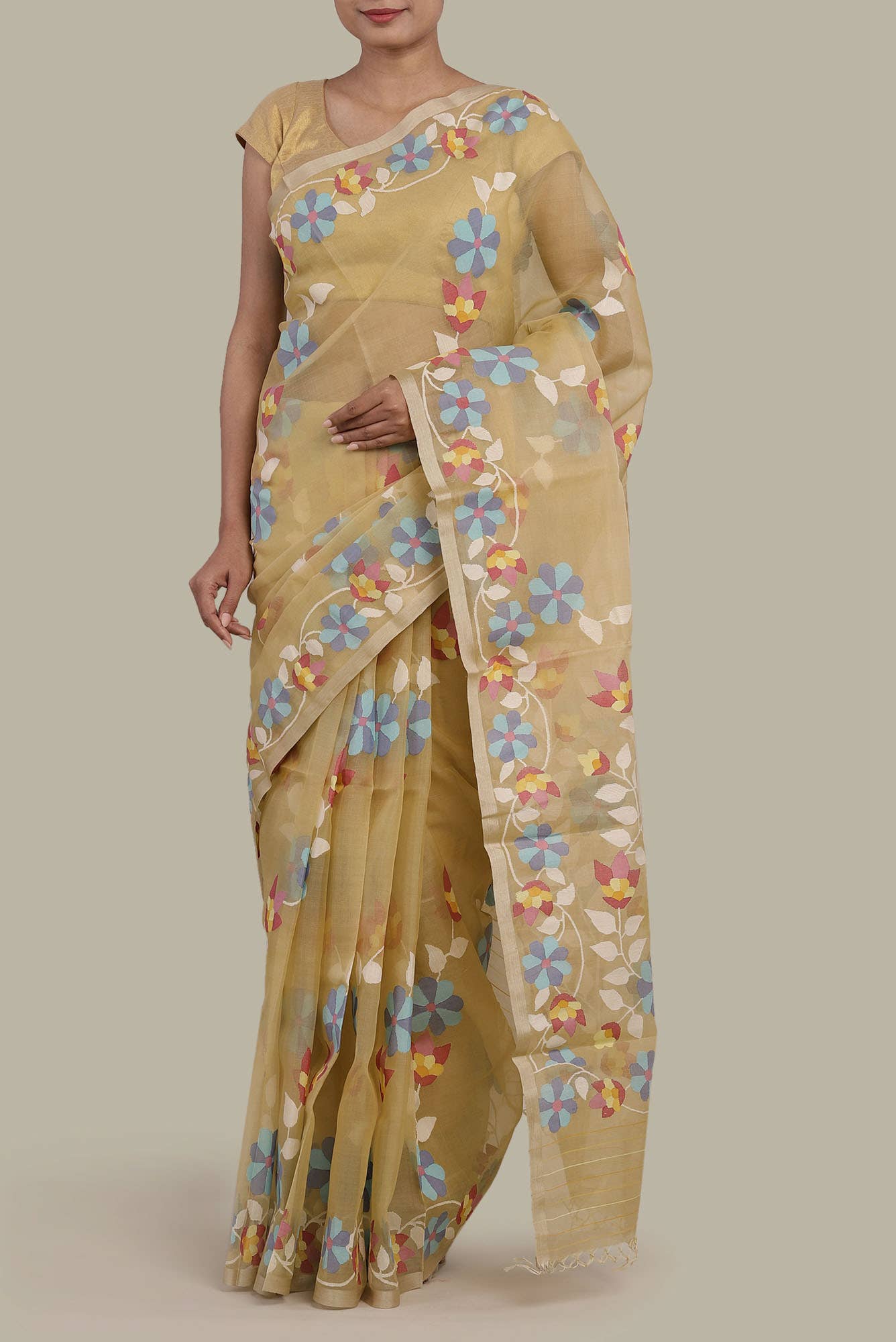 Beige Muslin Silk Saree