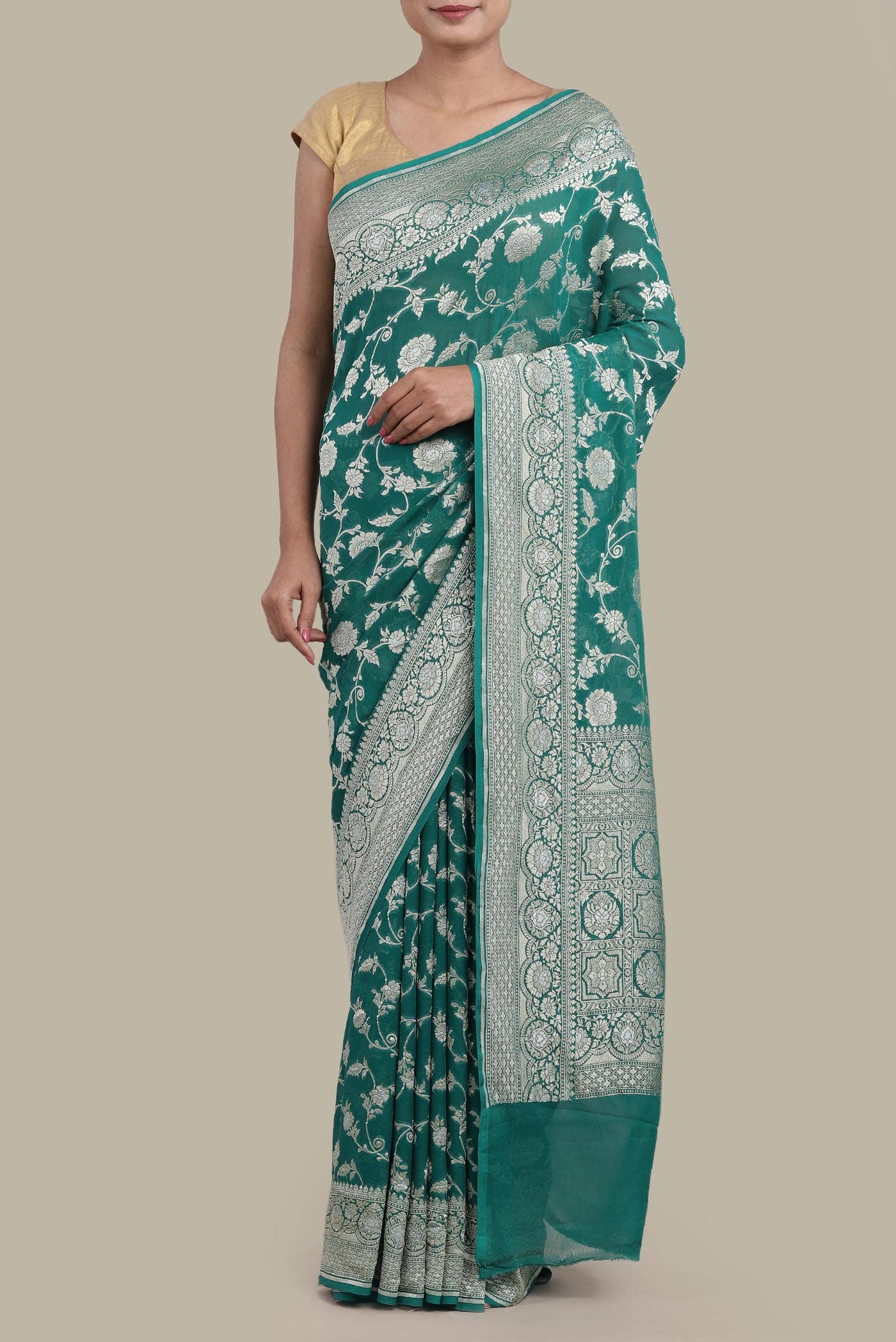 Green Banarasi Georgette Saree