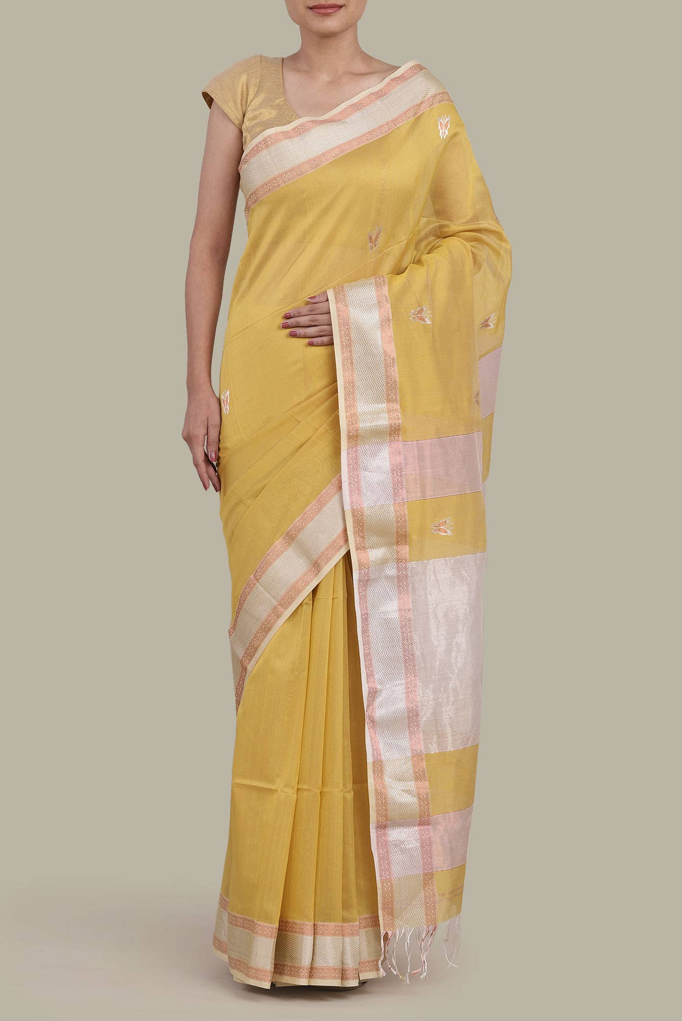 Yellow Maheshwari Silk Cotton Saree
