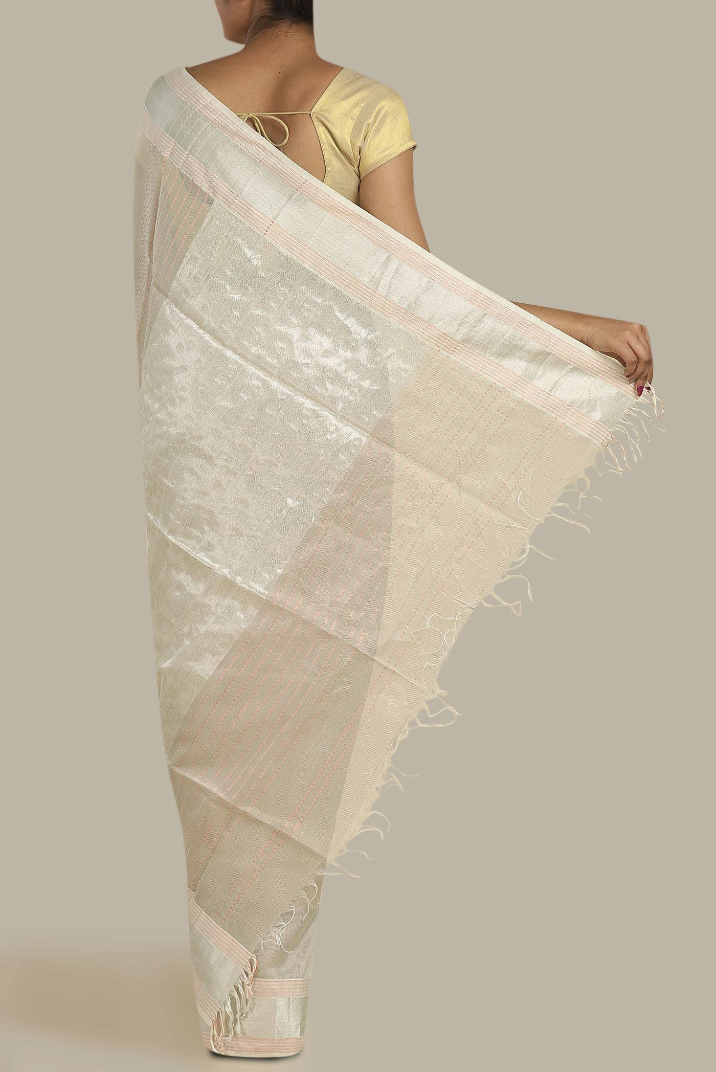 Cream Maheshwari Silk Saree