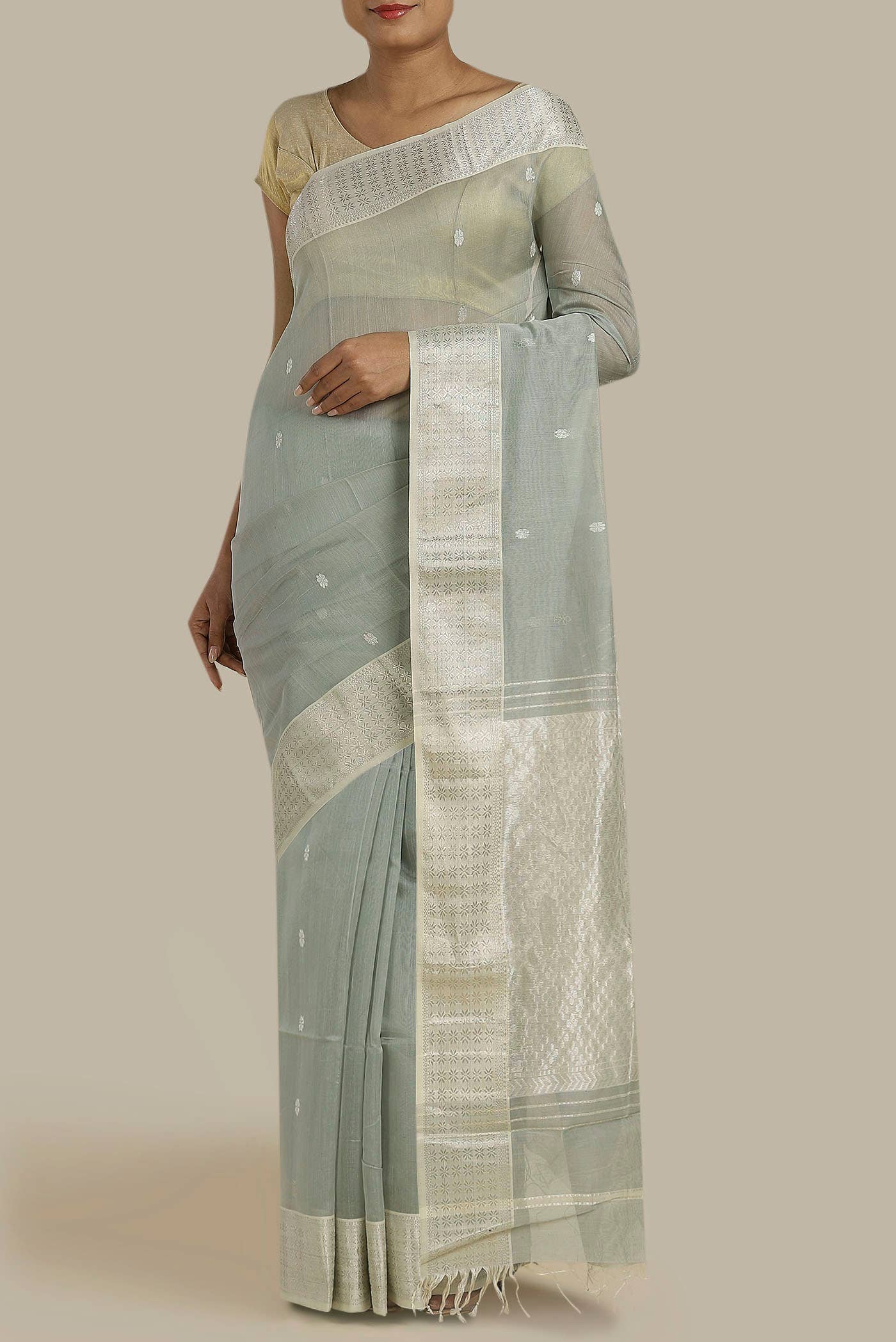 Green Maheshwari Silk Cotton Saree