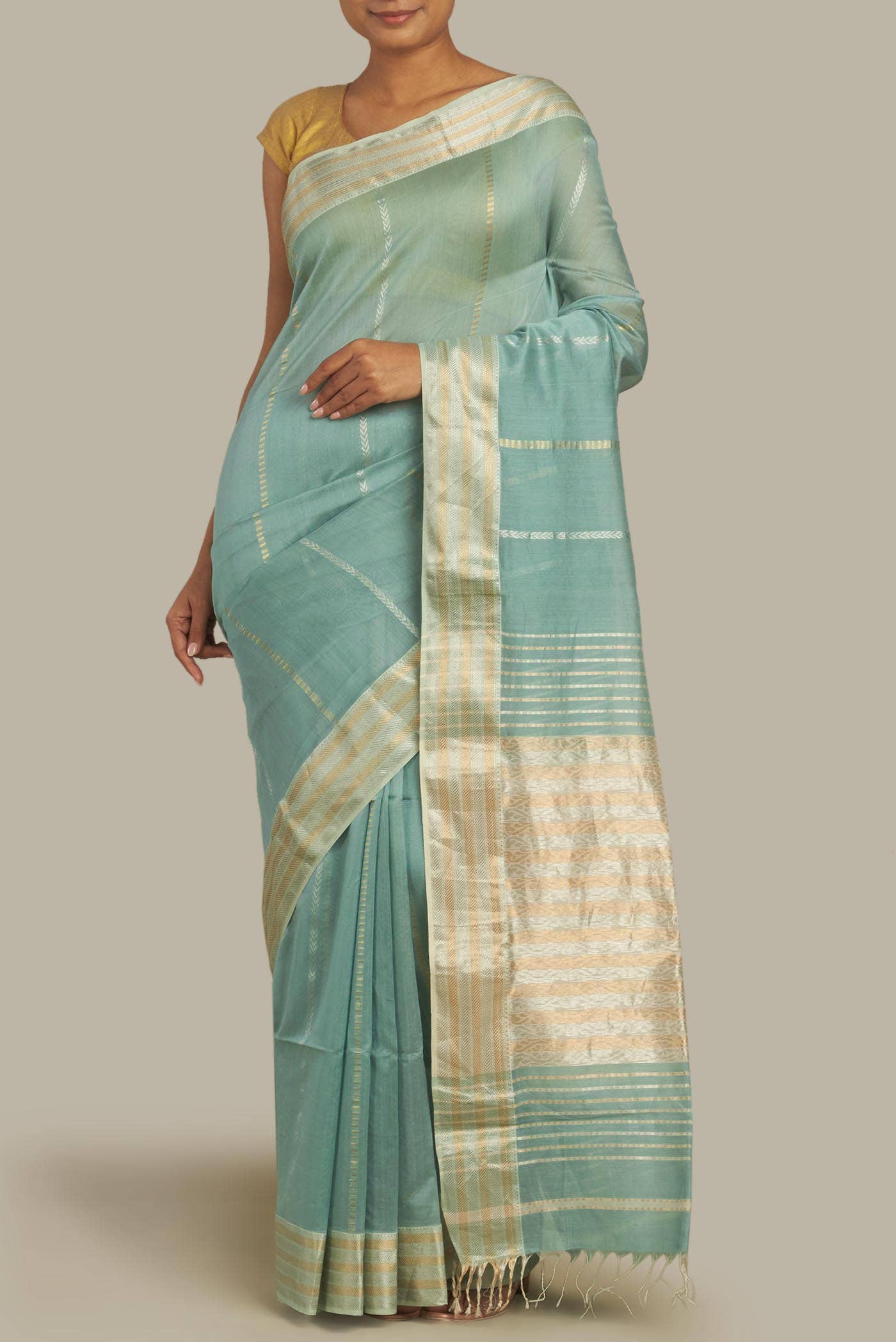 Light Blue Maheshwari Silk Cotton Saree