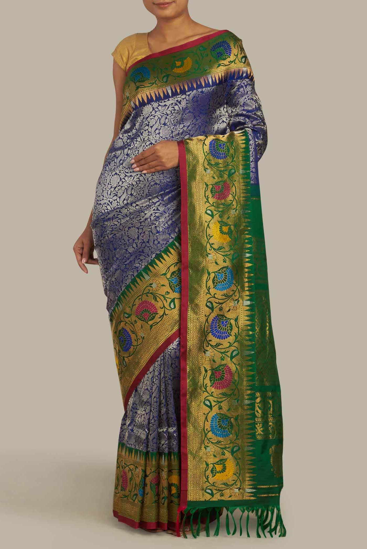Blue Gadwal Silk Saree
