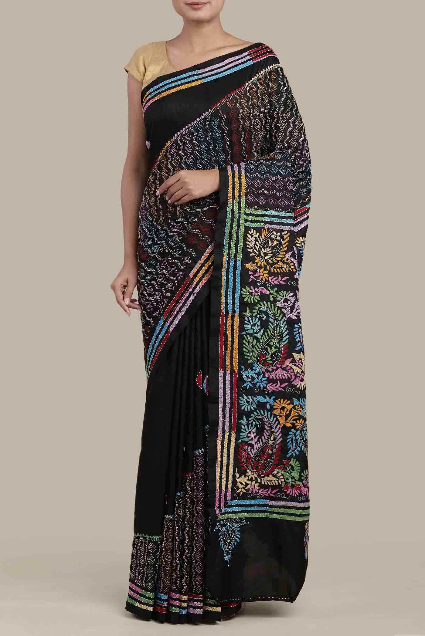 Black Tussar Silk Saree