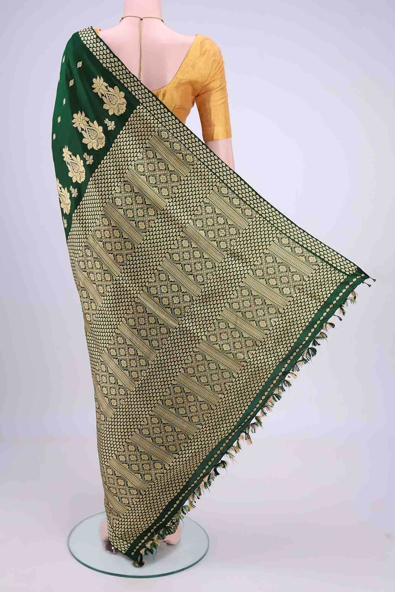 Bottle Green Assam Silk Saree