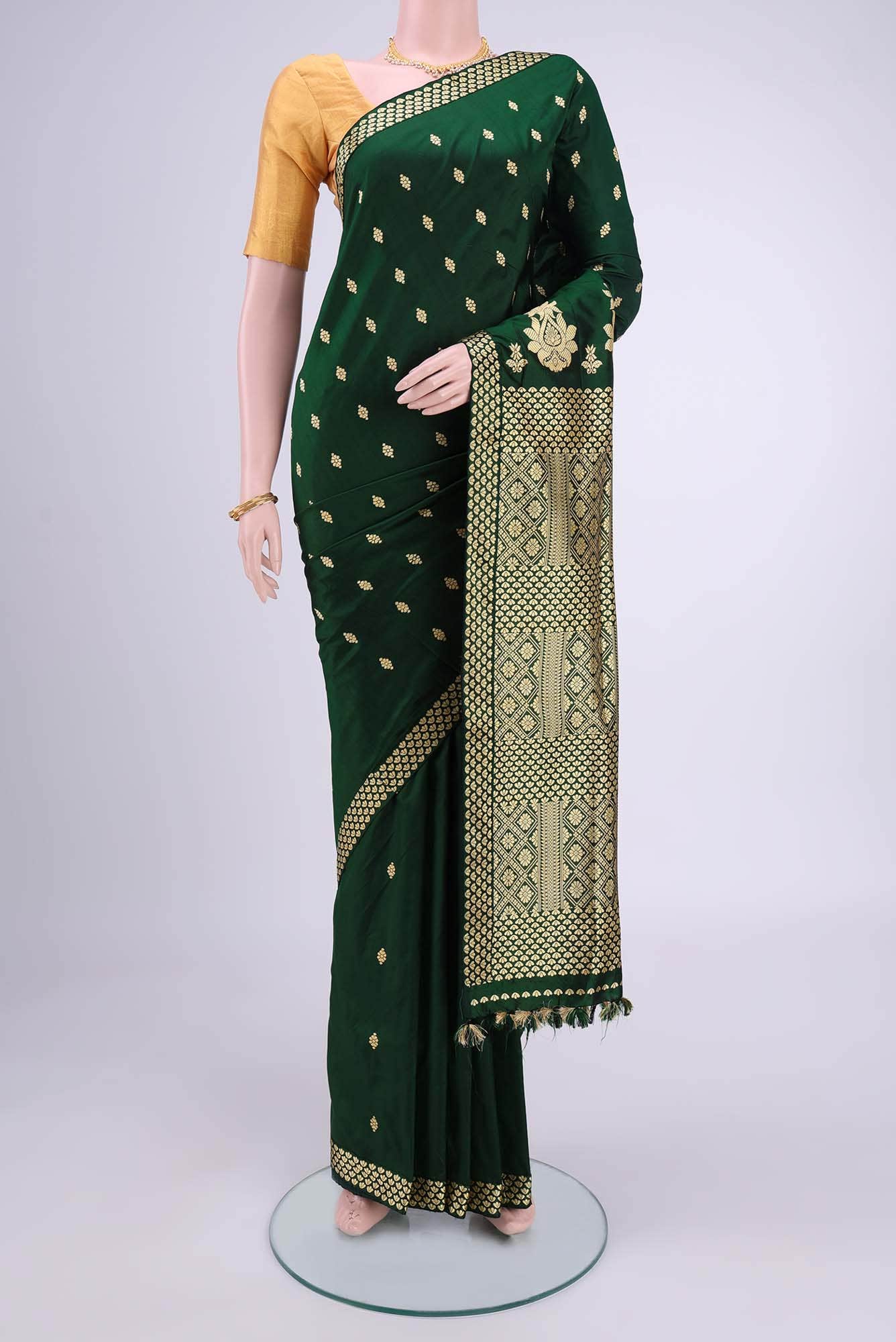Bottle Green Assam Silk Saree