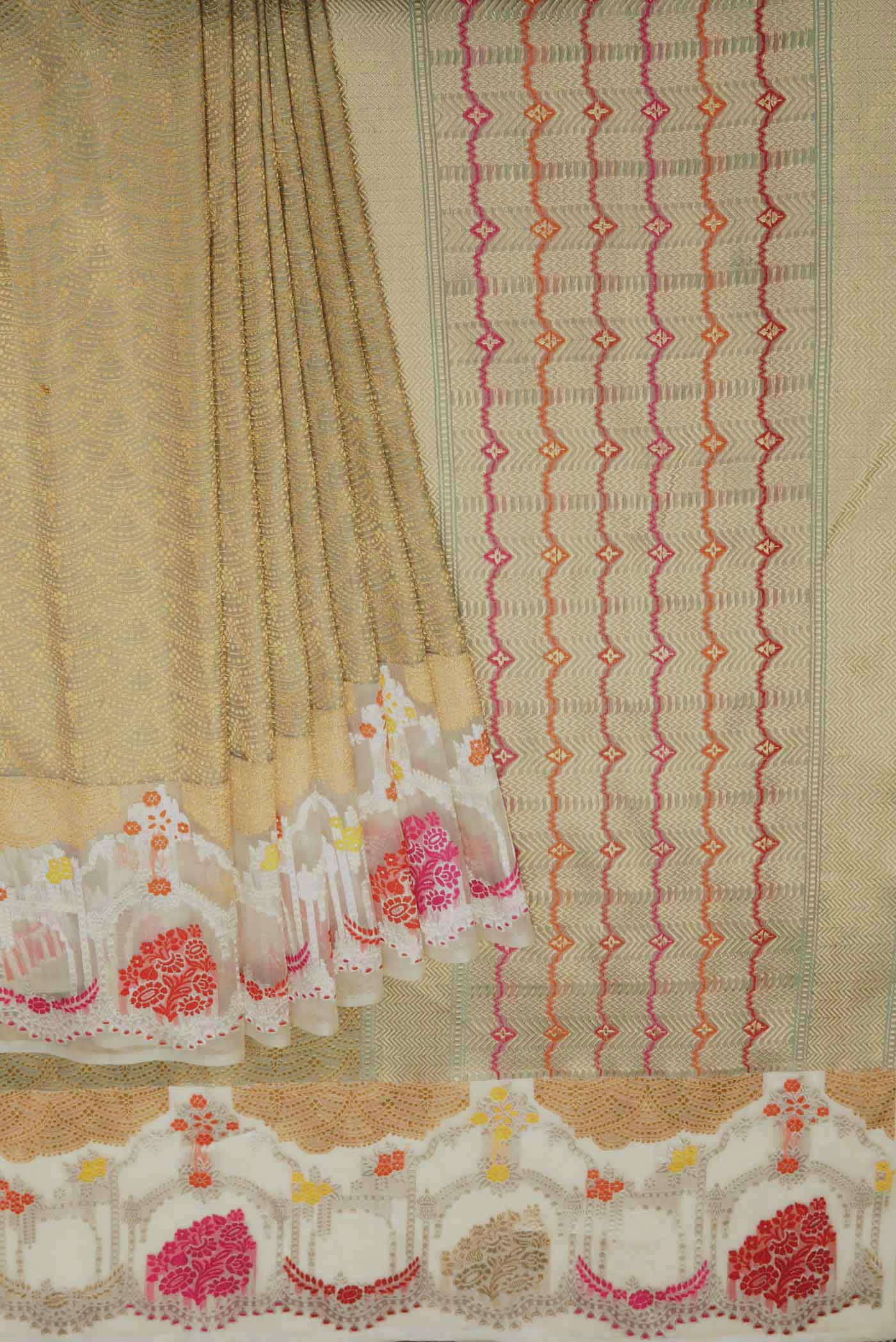 Green Banarasi Kora Silk Saree
