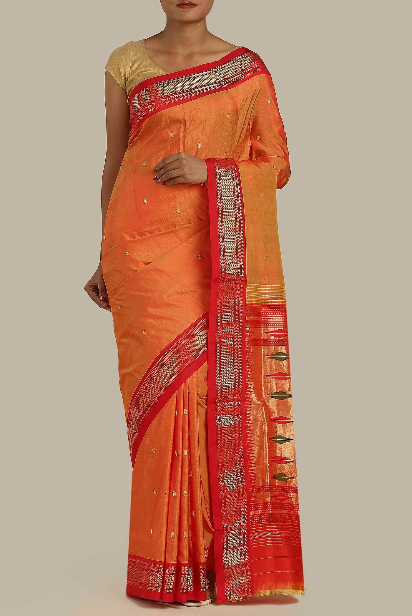 Orange Paithani Silk Saree