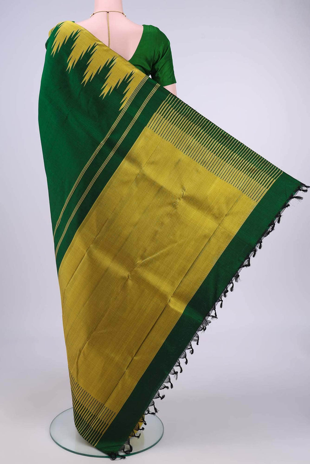 Bottle Green Dual Tone Kanchipuram Saree