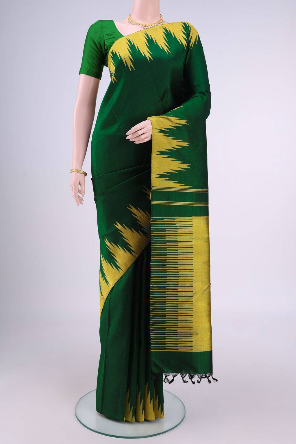 Bottle Green Dual Tone Kanchipuram Saree
