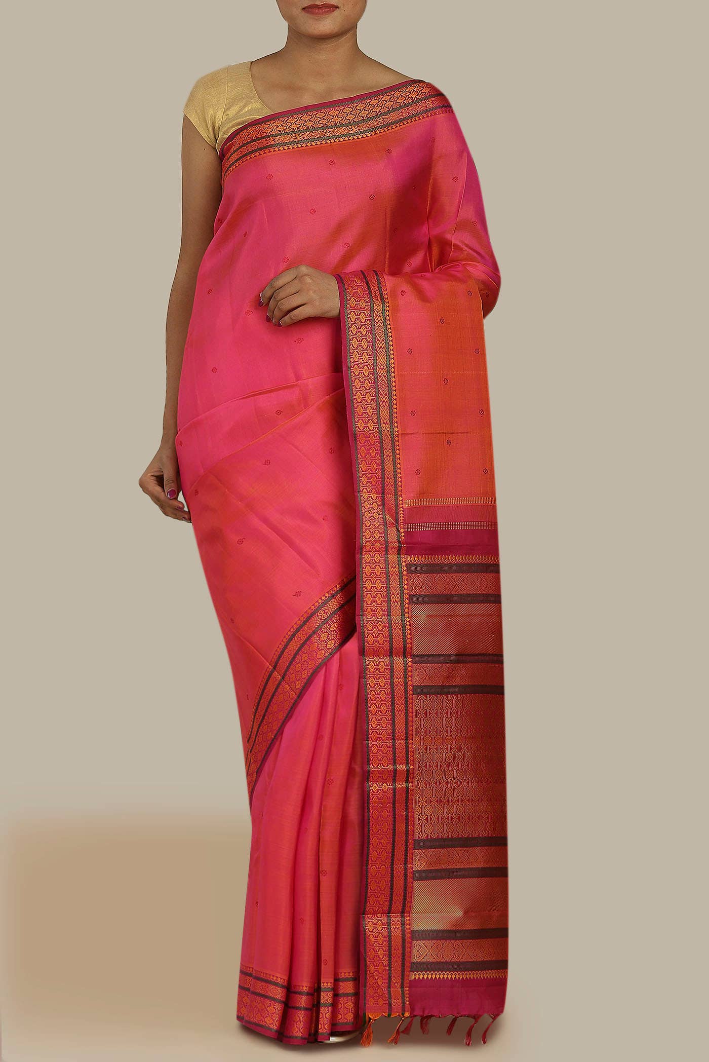 Coral Kanchipuram Silk Saree