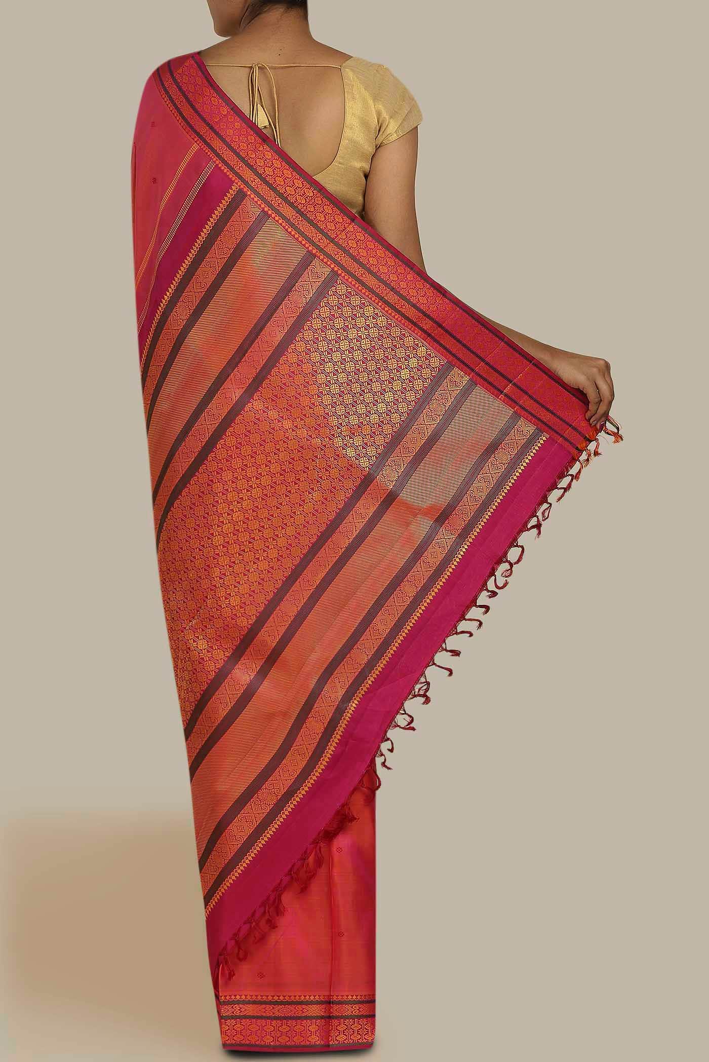 Coral Kanchipuram Silk Saree