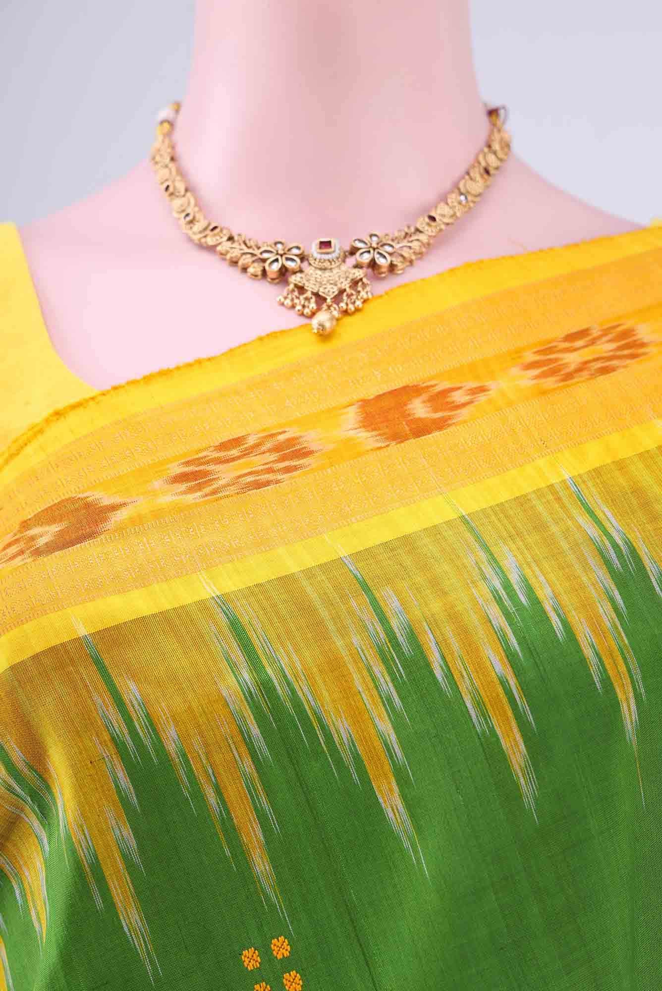 Parrot Green Orissa Silk Saree