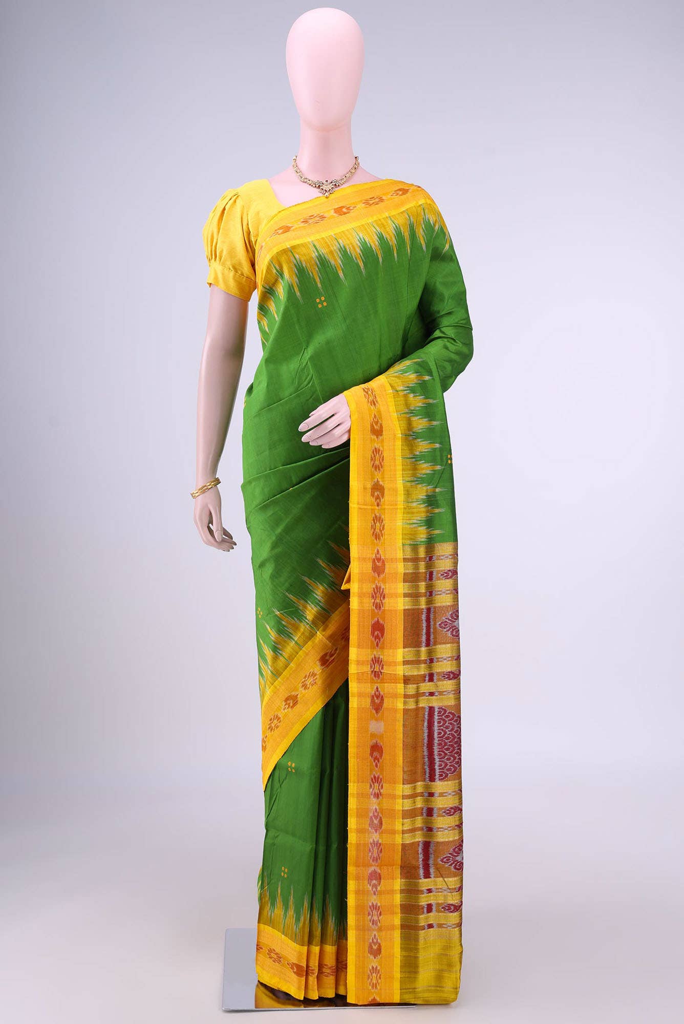 Parrot Green Orissa Silk Saree