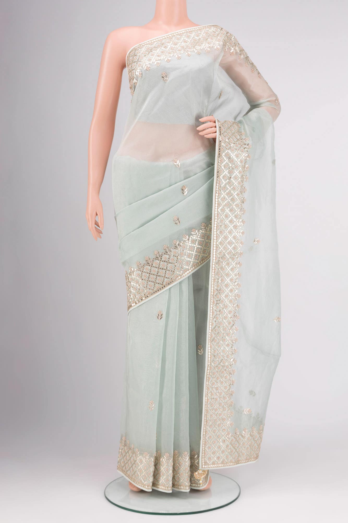 Cyan Organza Silk Saree