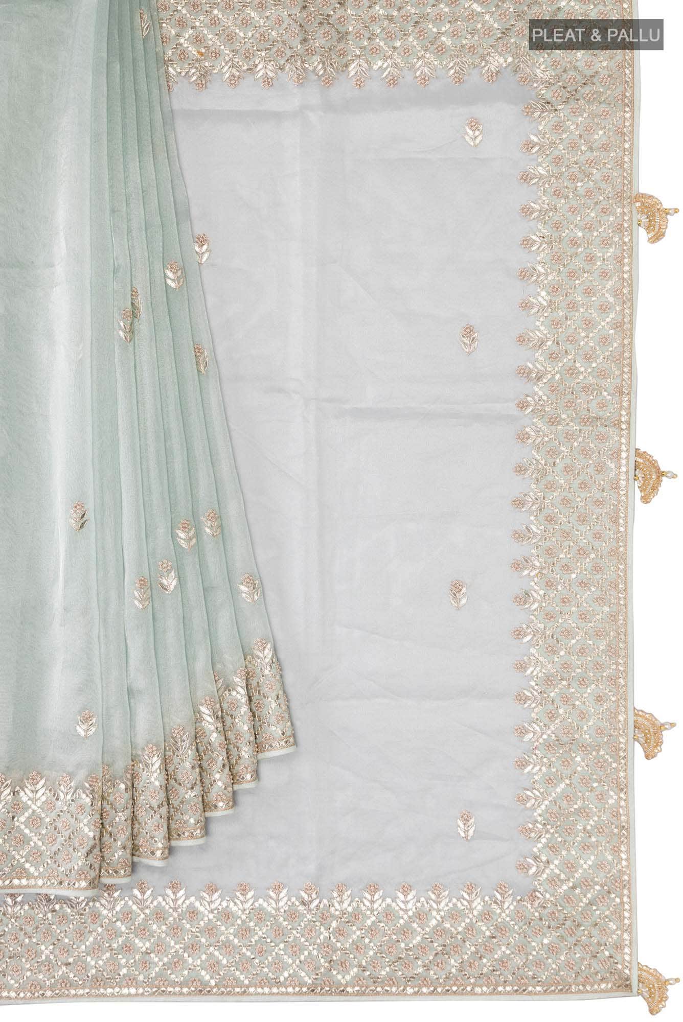 Cyan Organza Silk Saree