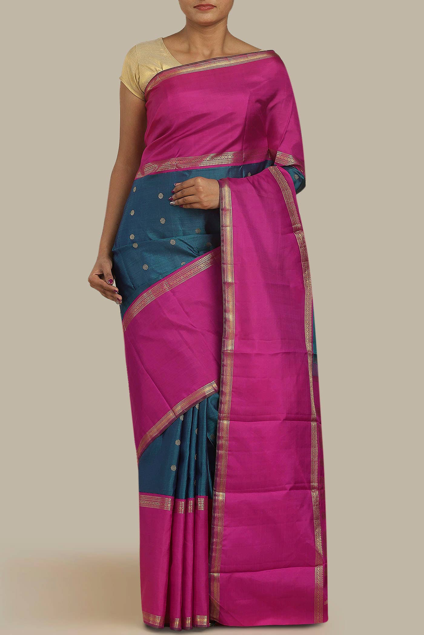 Pure Silk Pure Zari Blue Kanchipuram Saree