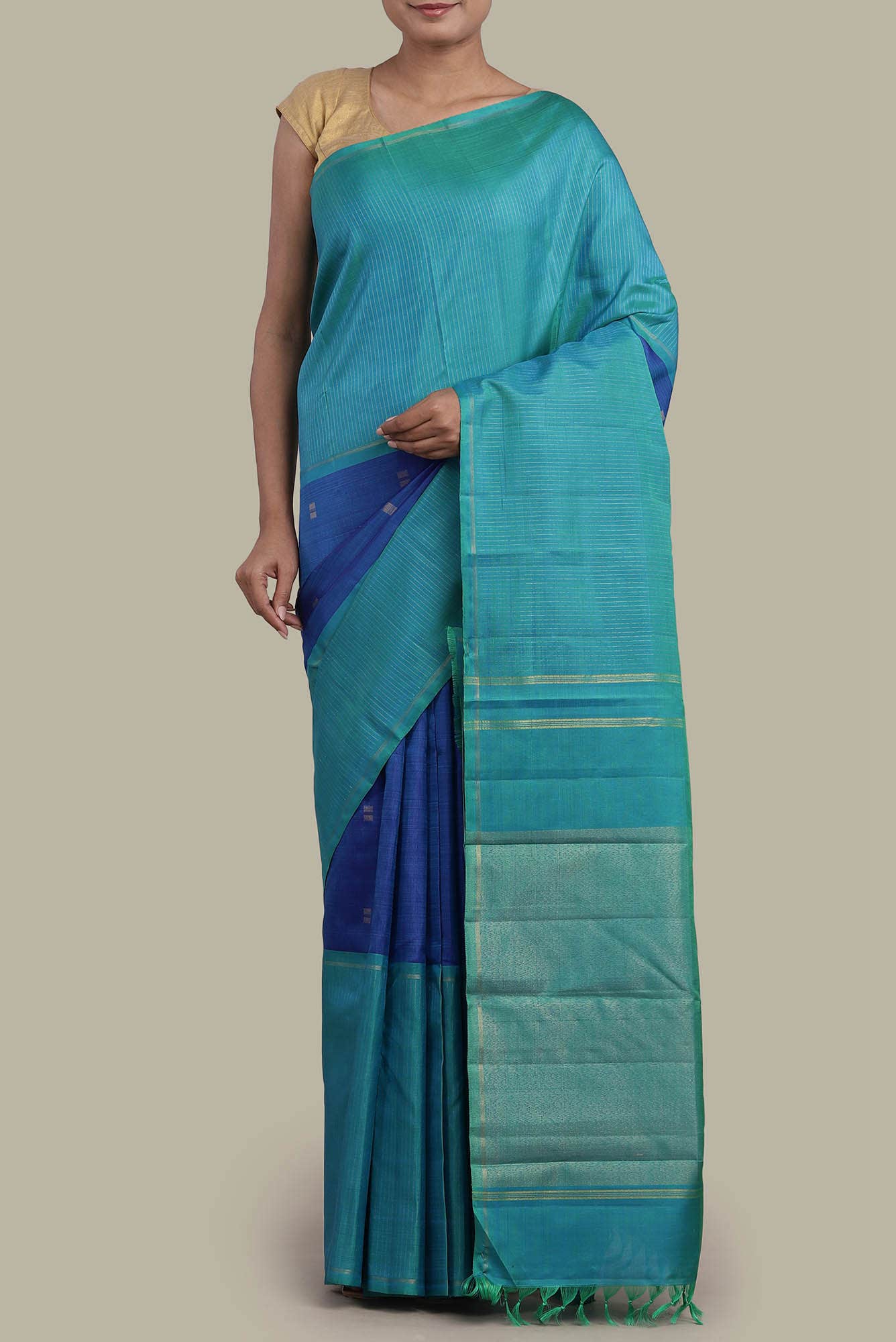 Pure Silk Pure Zari Blue Kanchipuram Saree
