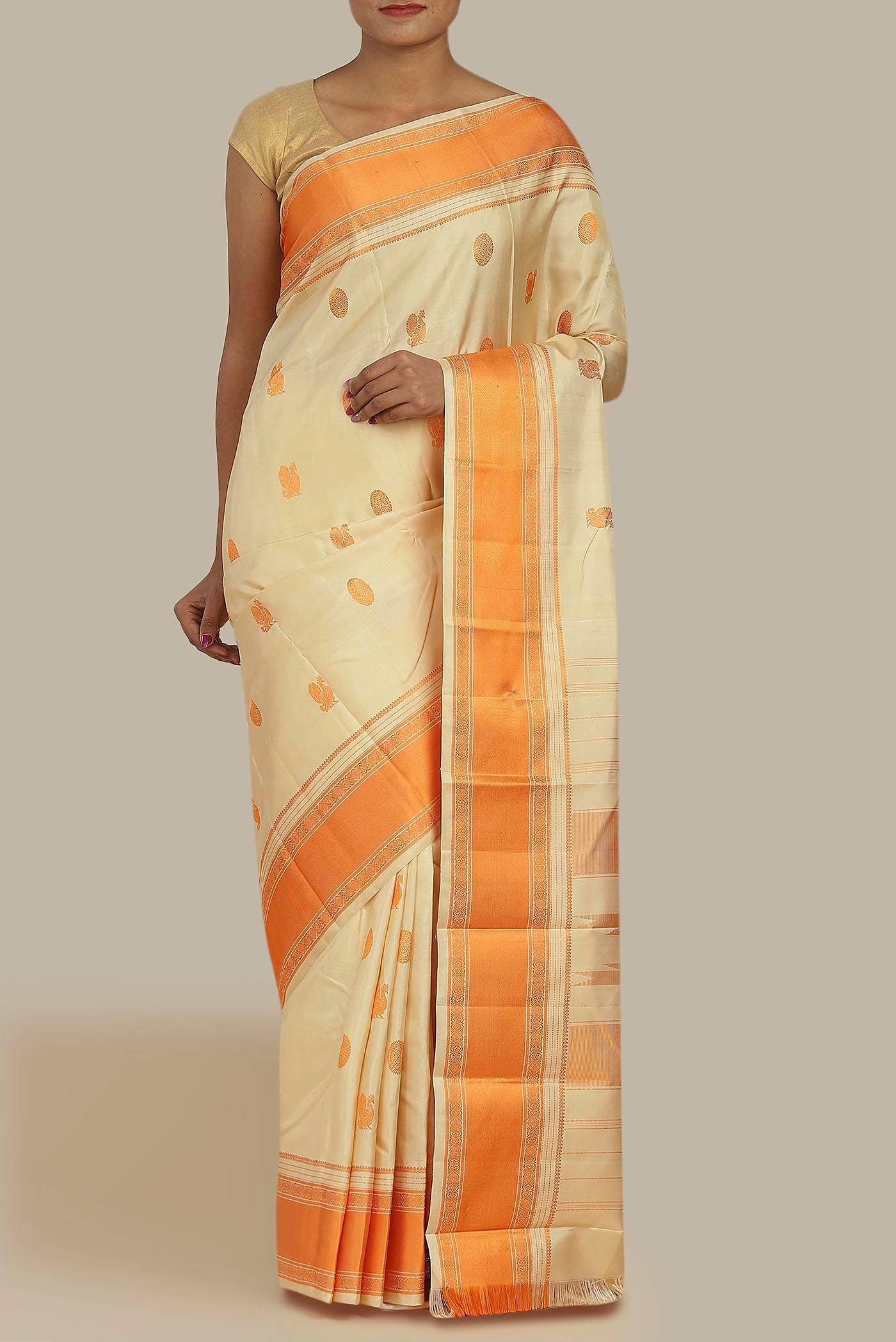 Cream Kanchipuram Silk Saree