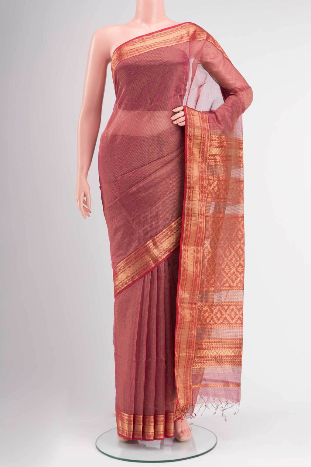Maroon Maheshwari Silk Cotton Saree