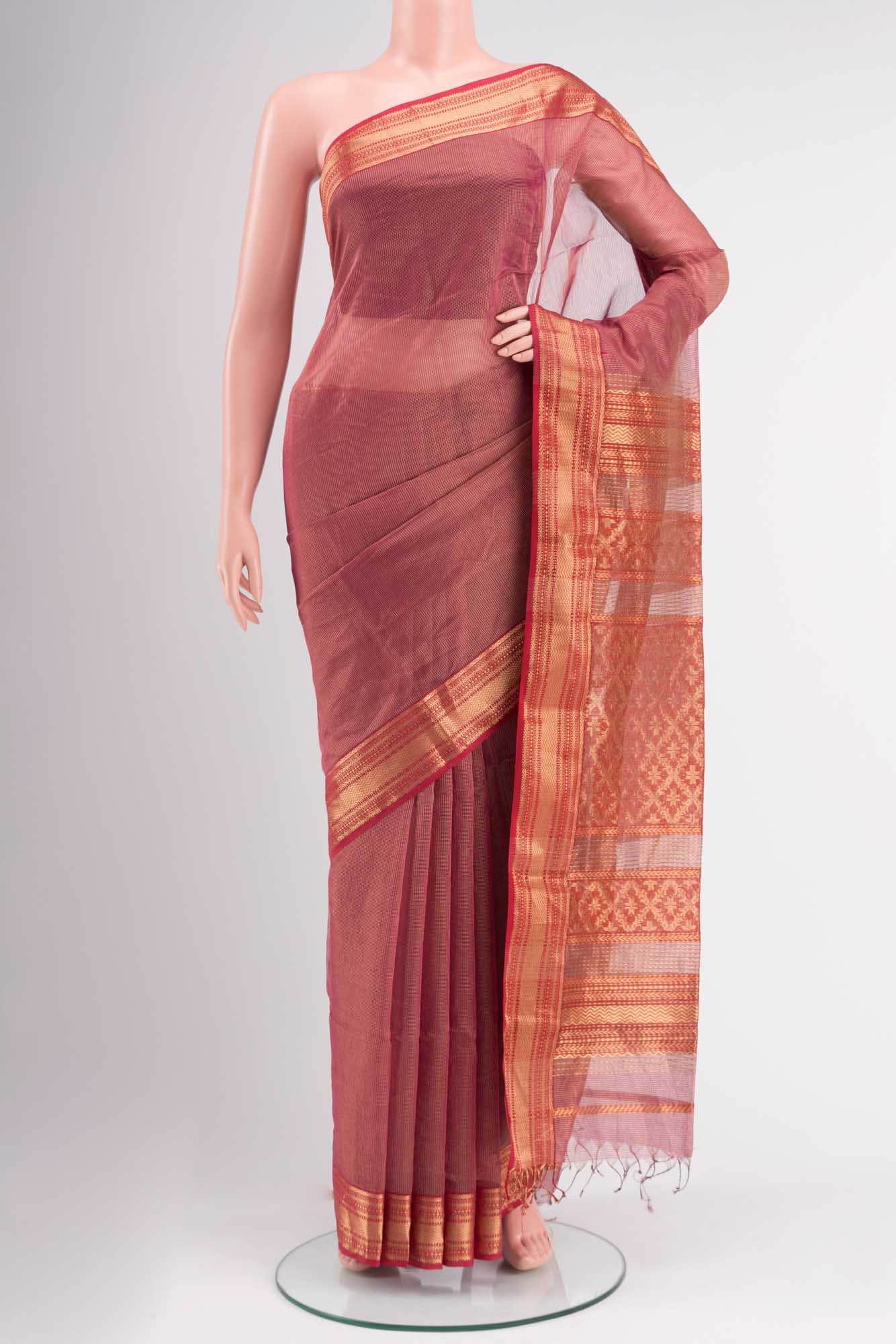 Maroon Maheshwari Silk Cotton Saree