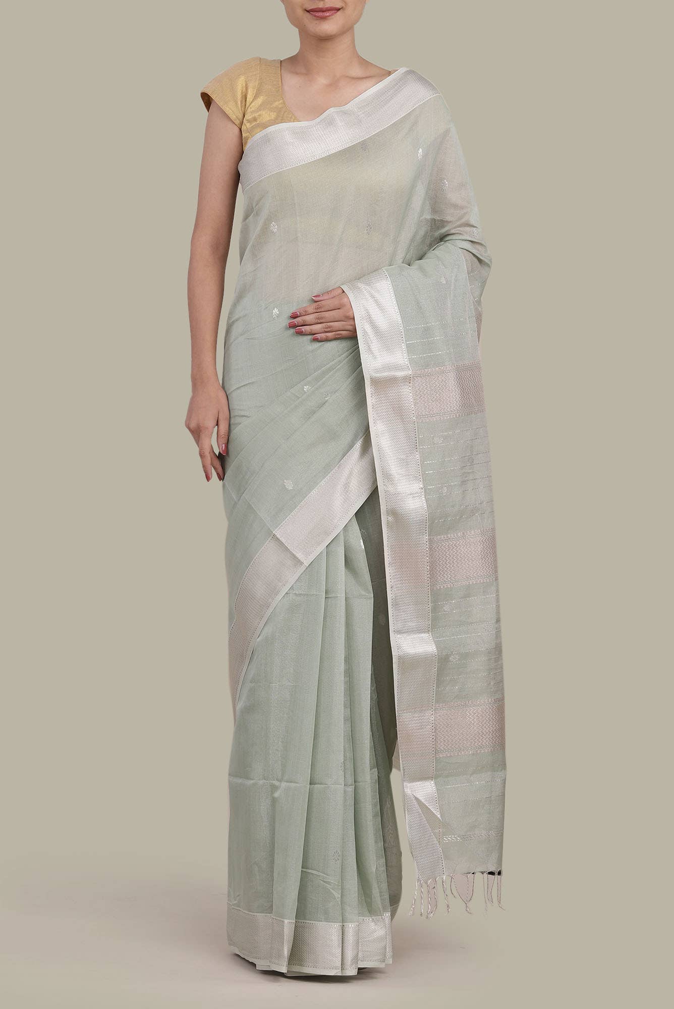 Grey Maheshwari Silk Cotton Saree