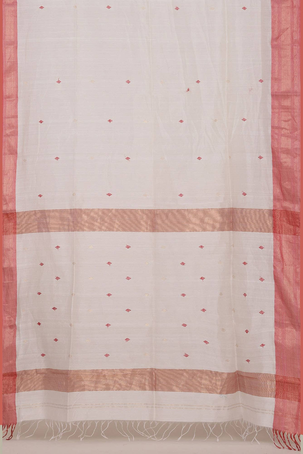 White Maheshwari Silk Cotton Saree