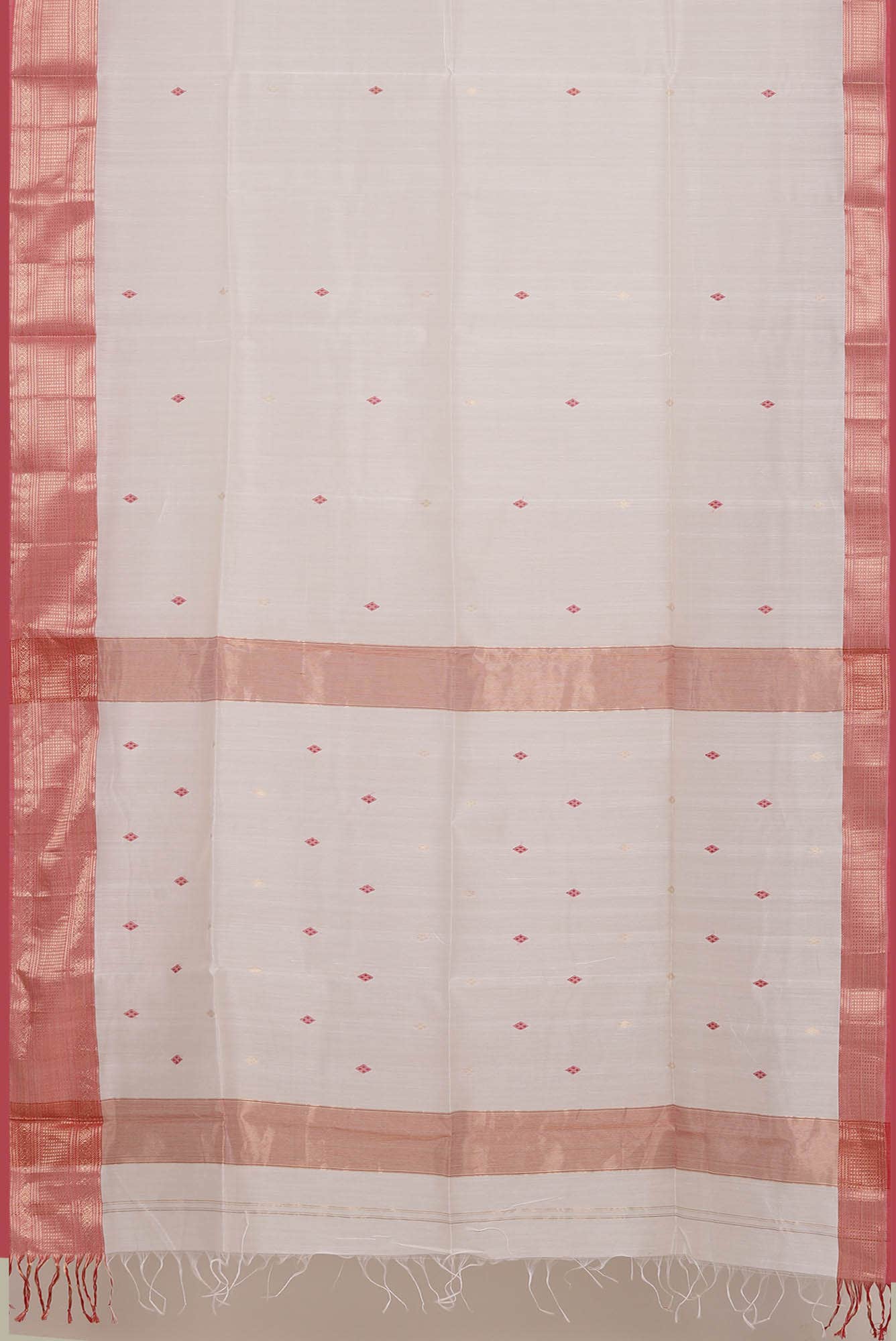 White Maheshwari Silk Cotton Saree