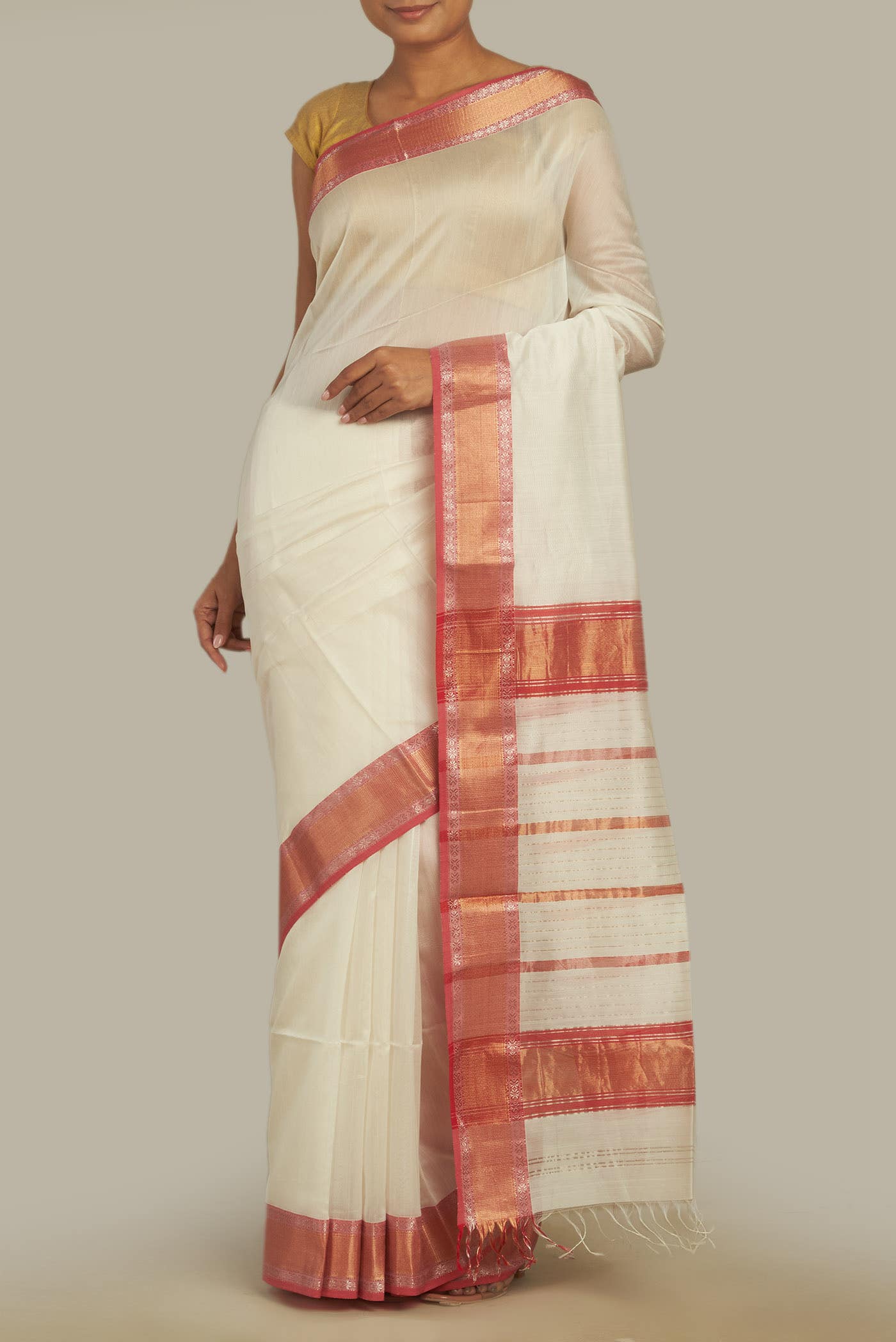 Off White Maheshwari Silk Cotton Saree
