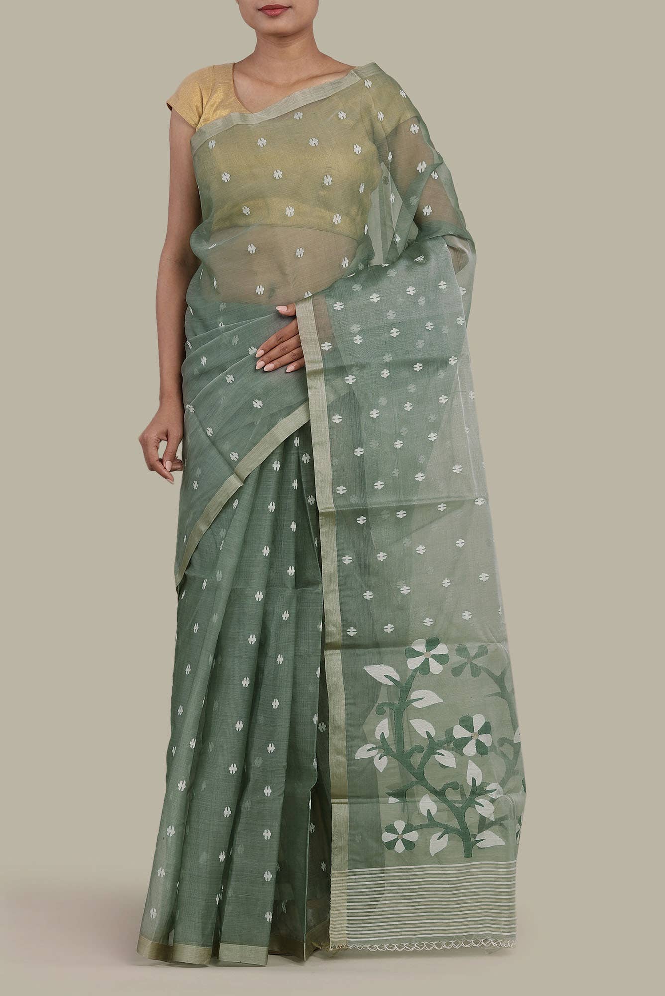 Green Jute Silk Saree