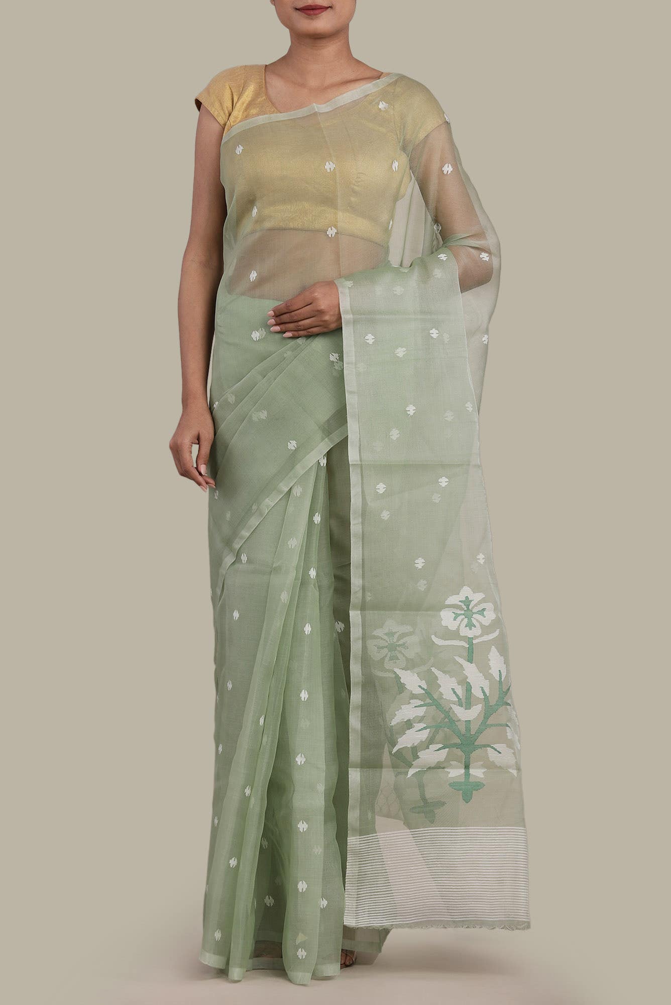 Green Jute Silk Saree