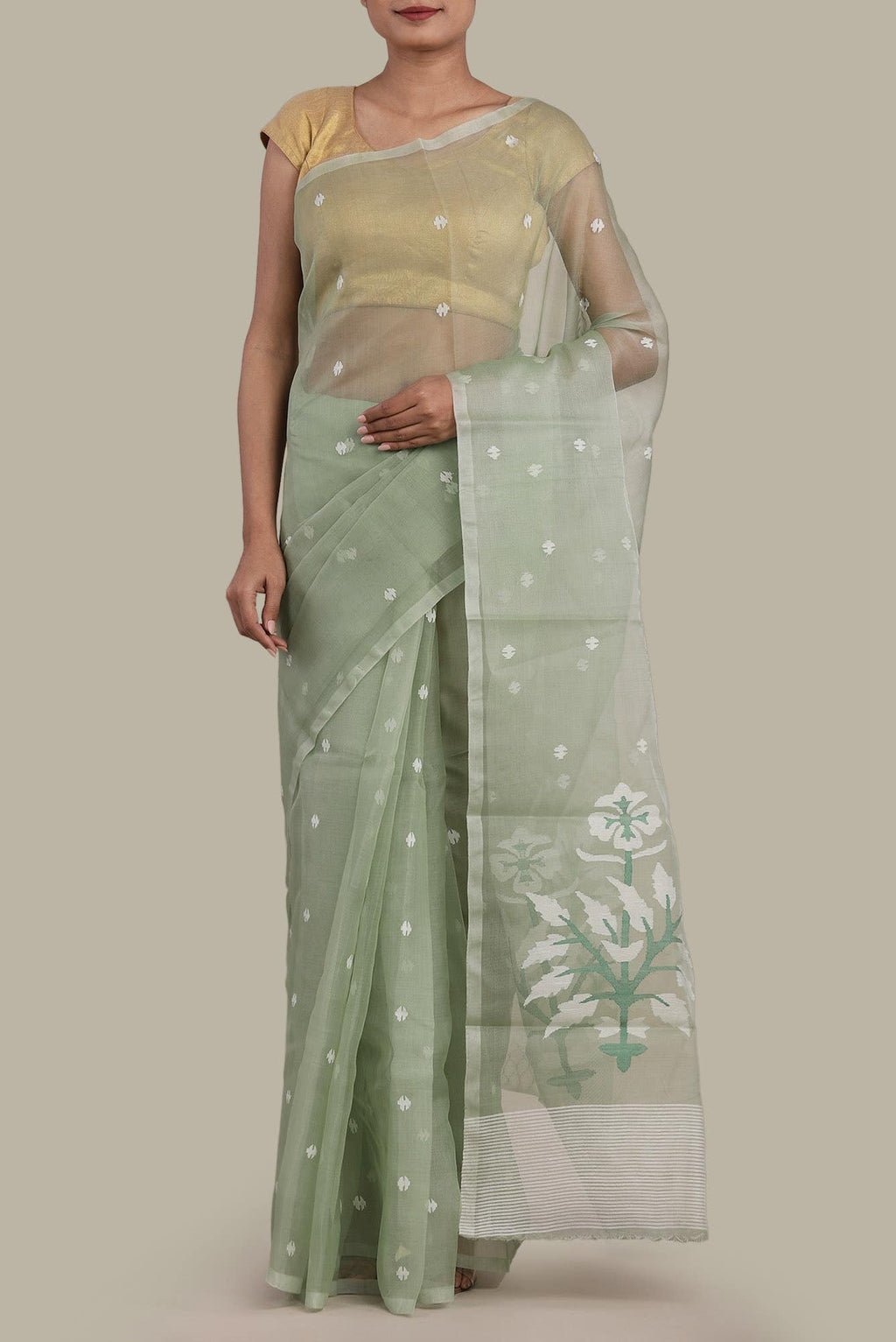 Green Jute Silk Saree