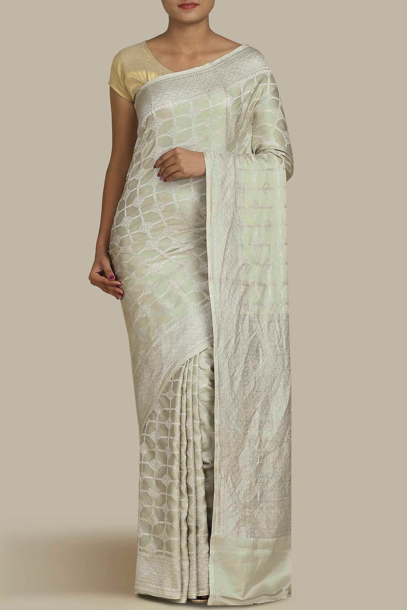 Cream Banarasi Silk Saree