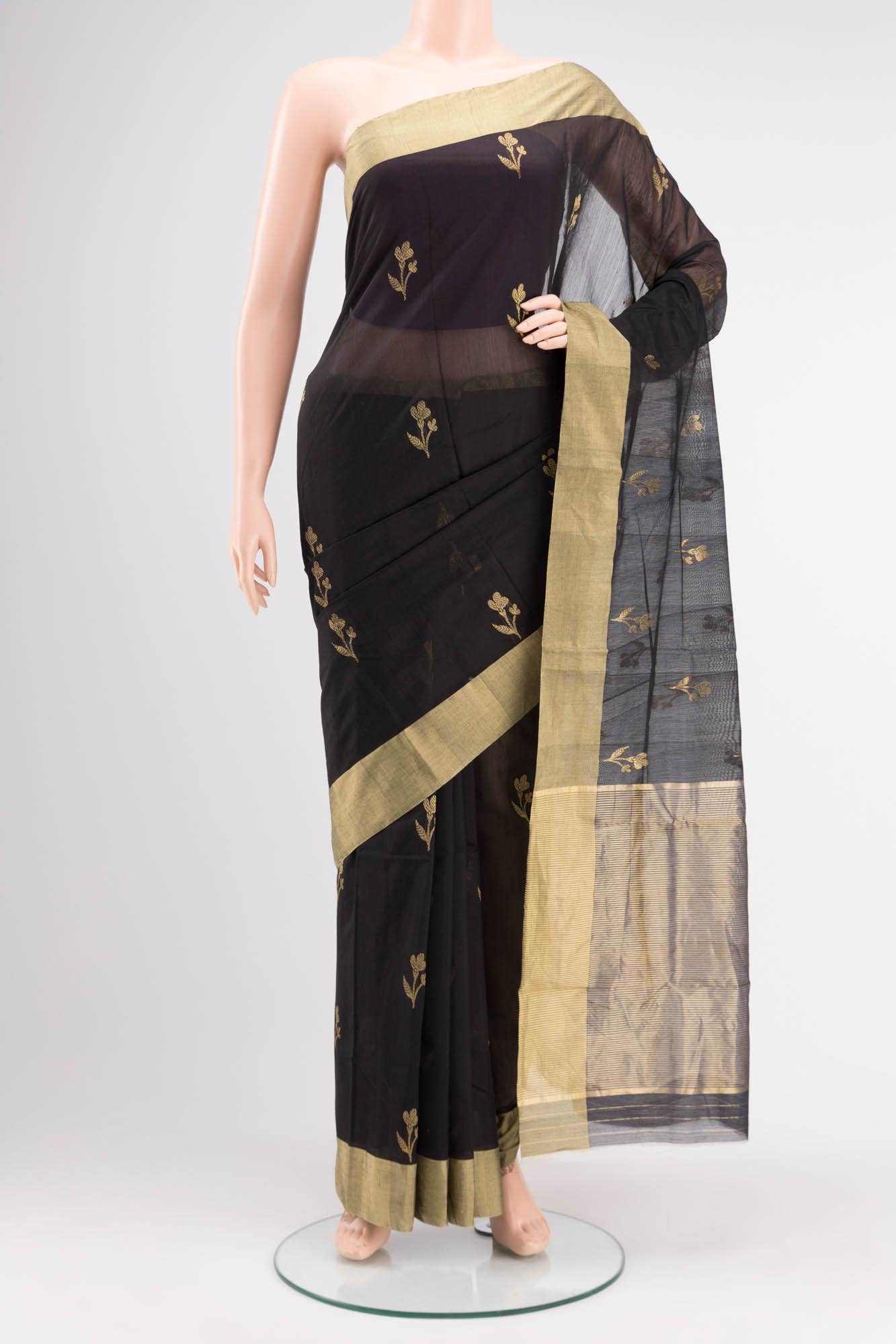 Black Chanderi Silk Cotton Saree