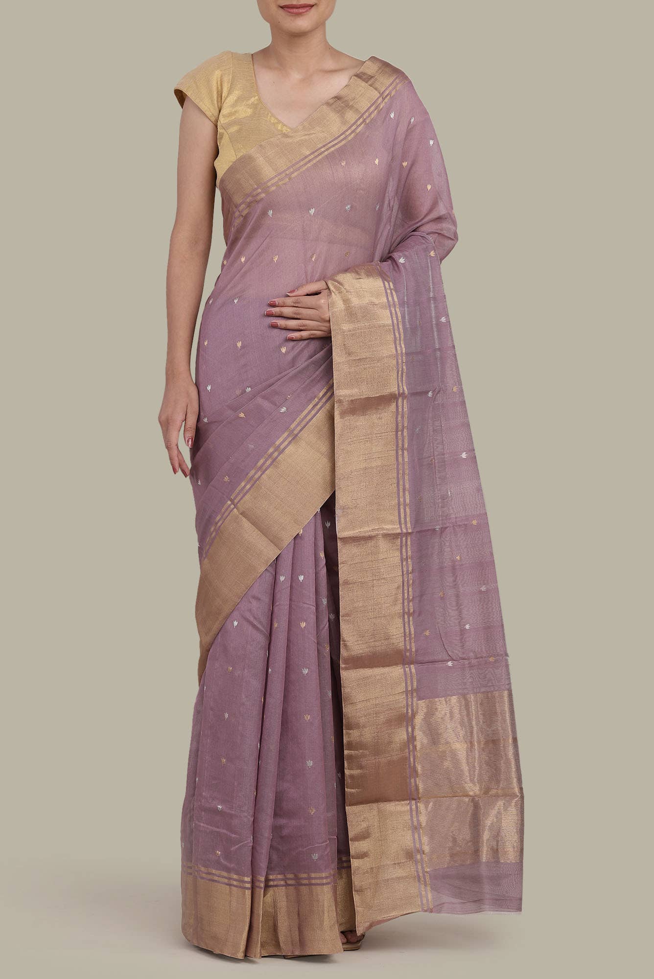 Lavender Maheshwari Silk Cotton Saree