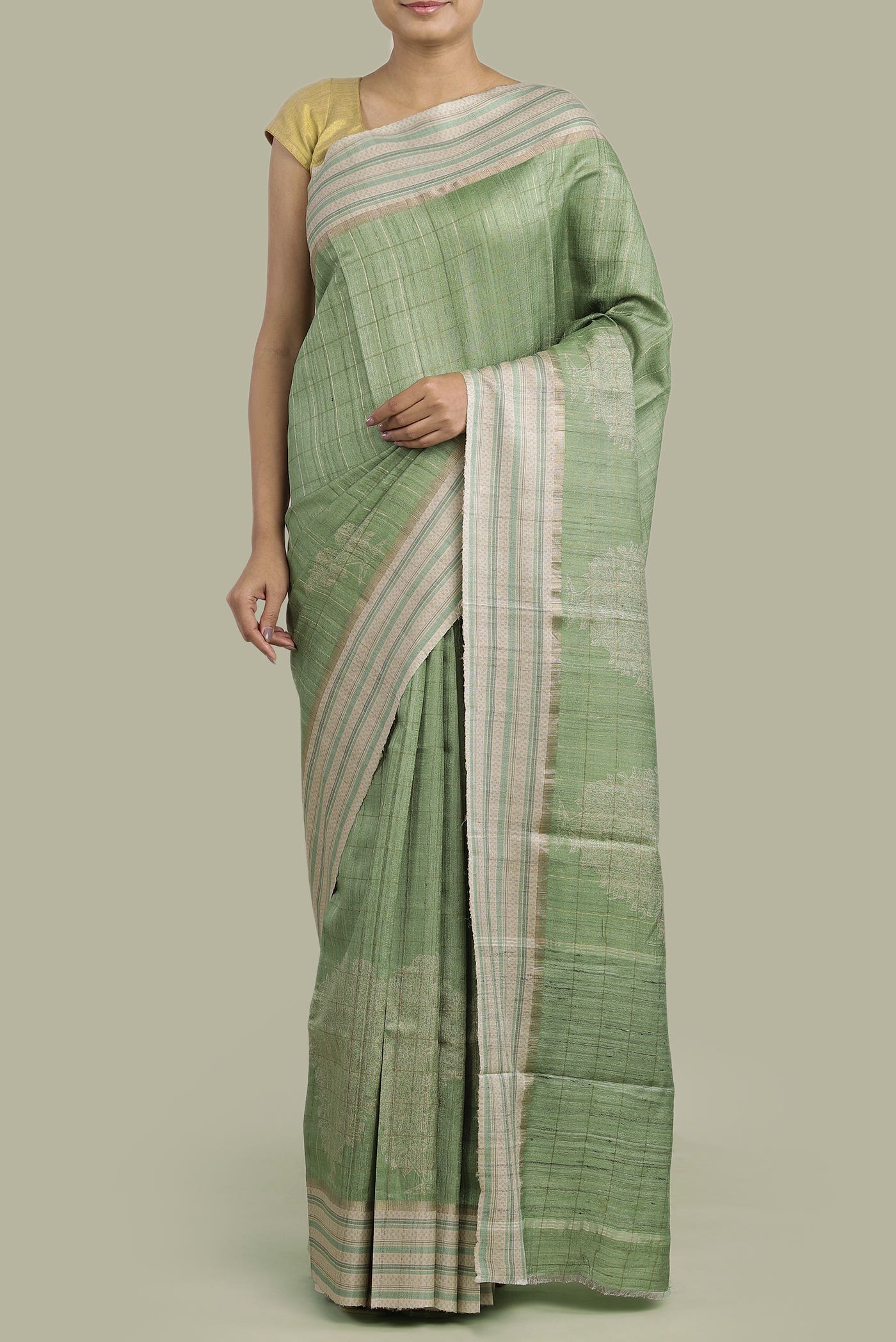 Green Bhagalpuri Tussar Silk Saree