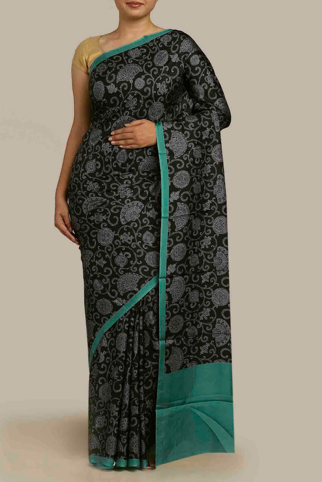 Black Printed Silk Saree