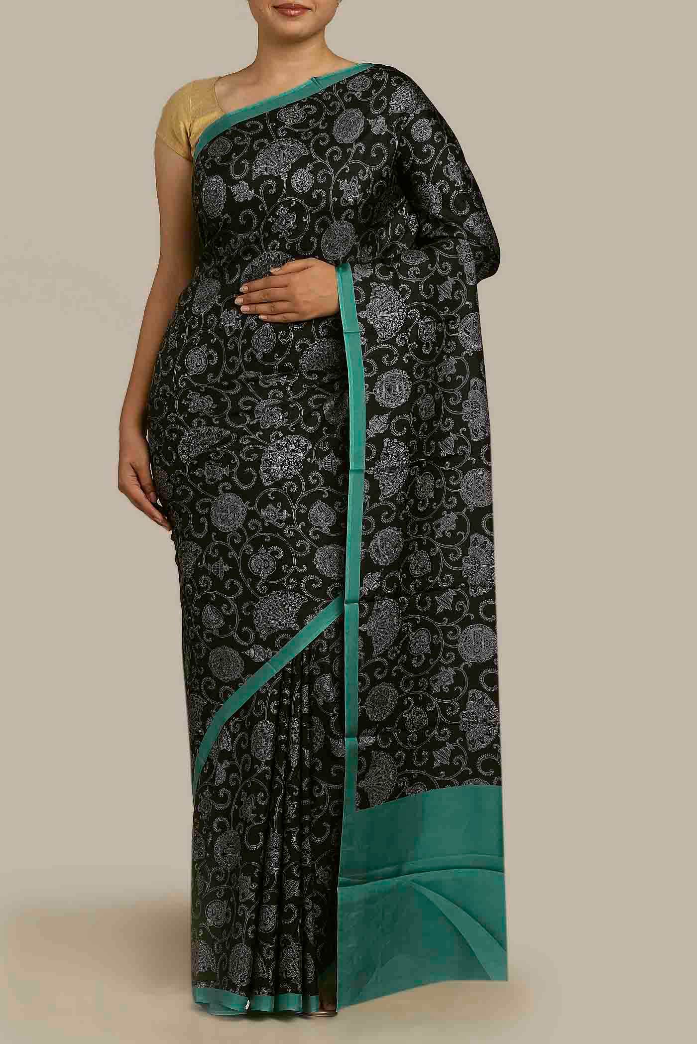 Black Printed Silk Saree