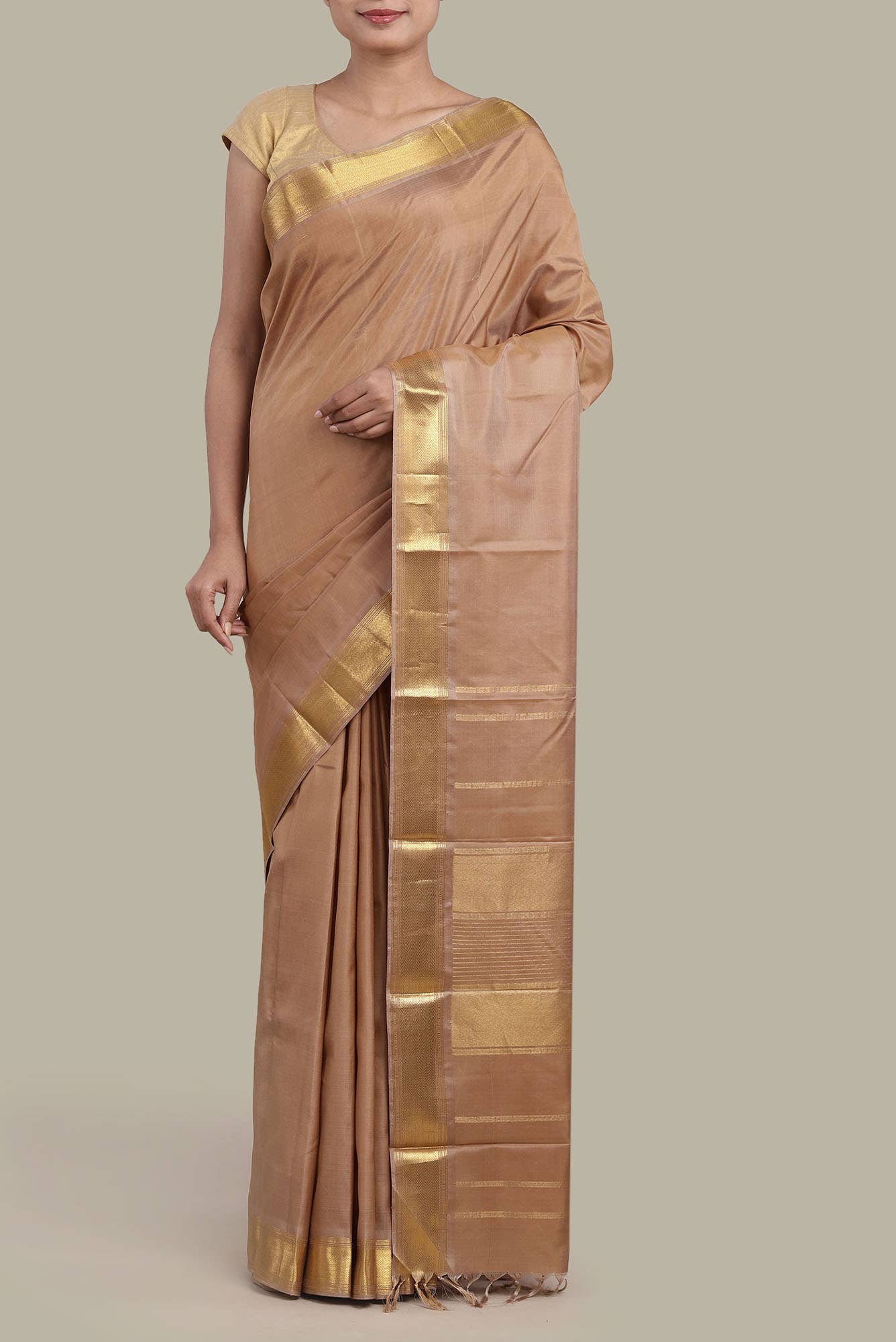 Beige Kanchipuram Silk Saree