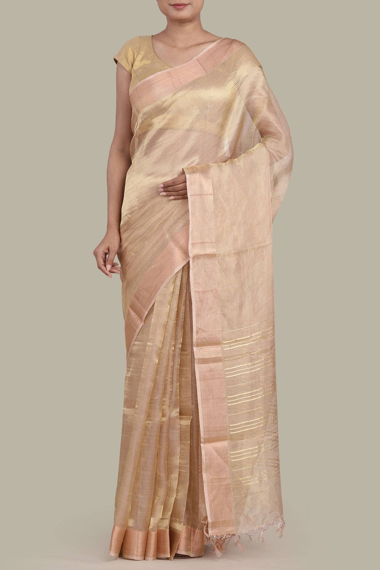 Gold Bhagalpuri Tussar Silk Saree