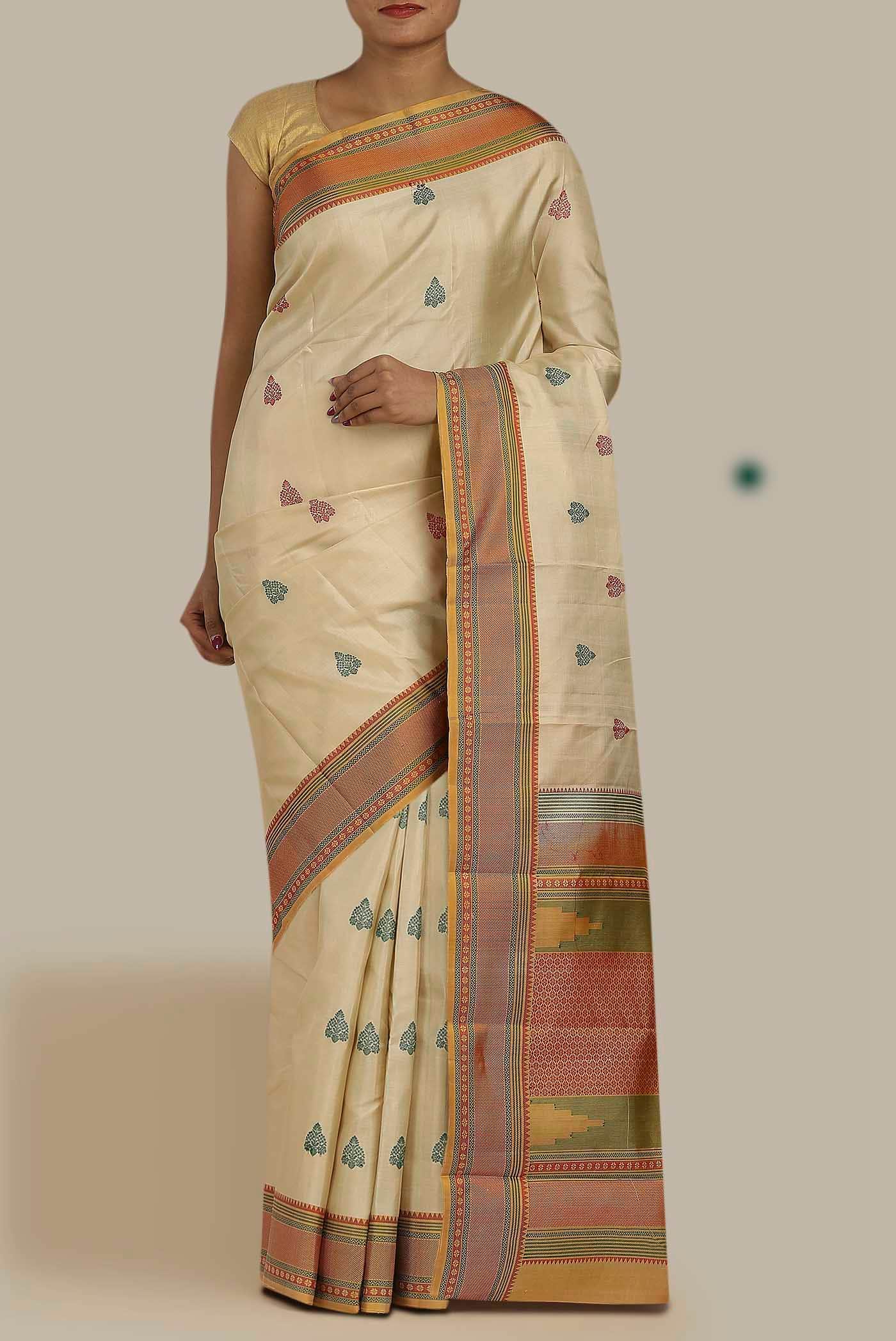 Beige Kanchipuram Silk Saree