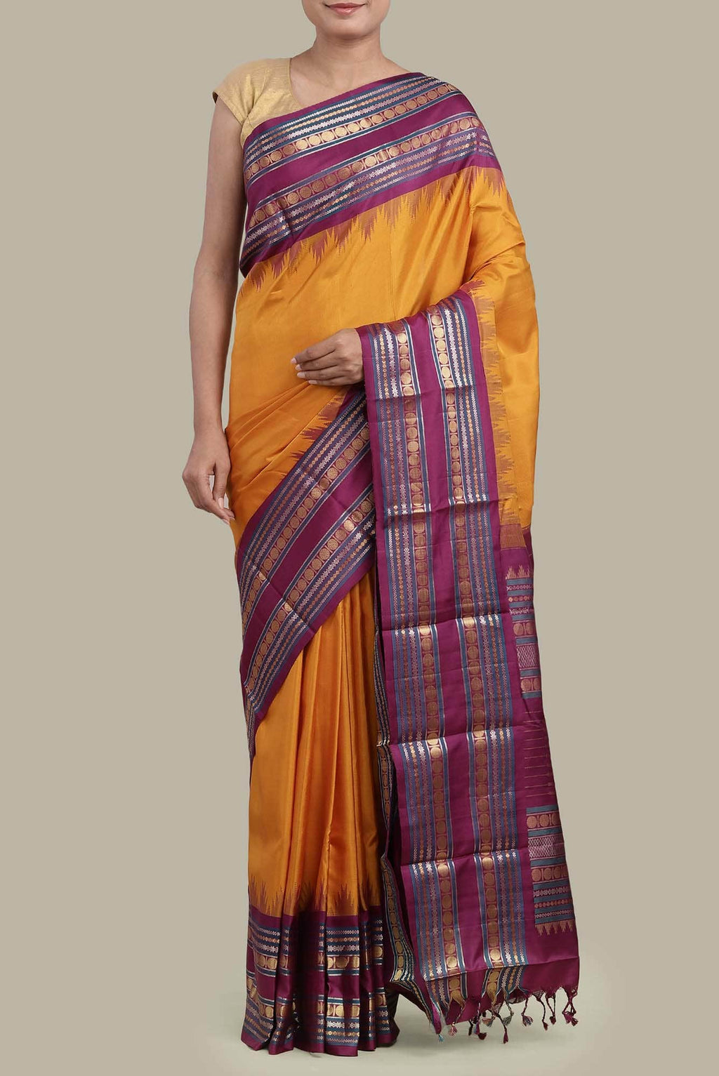 Yellow Kanchipuram Silk Saree
