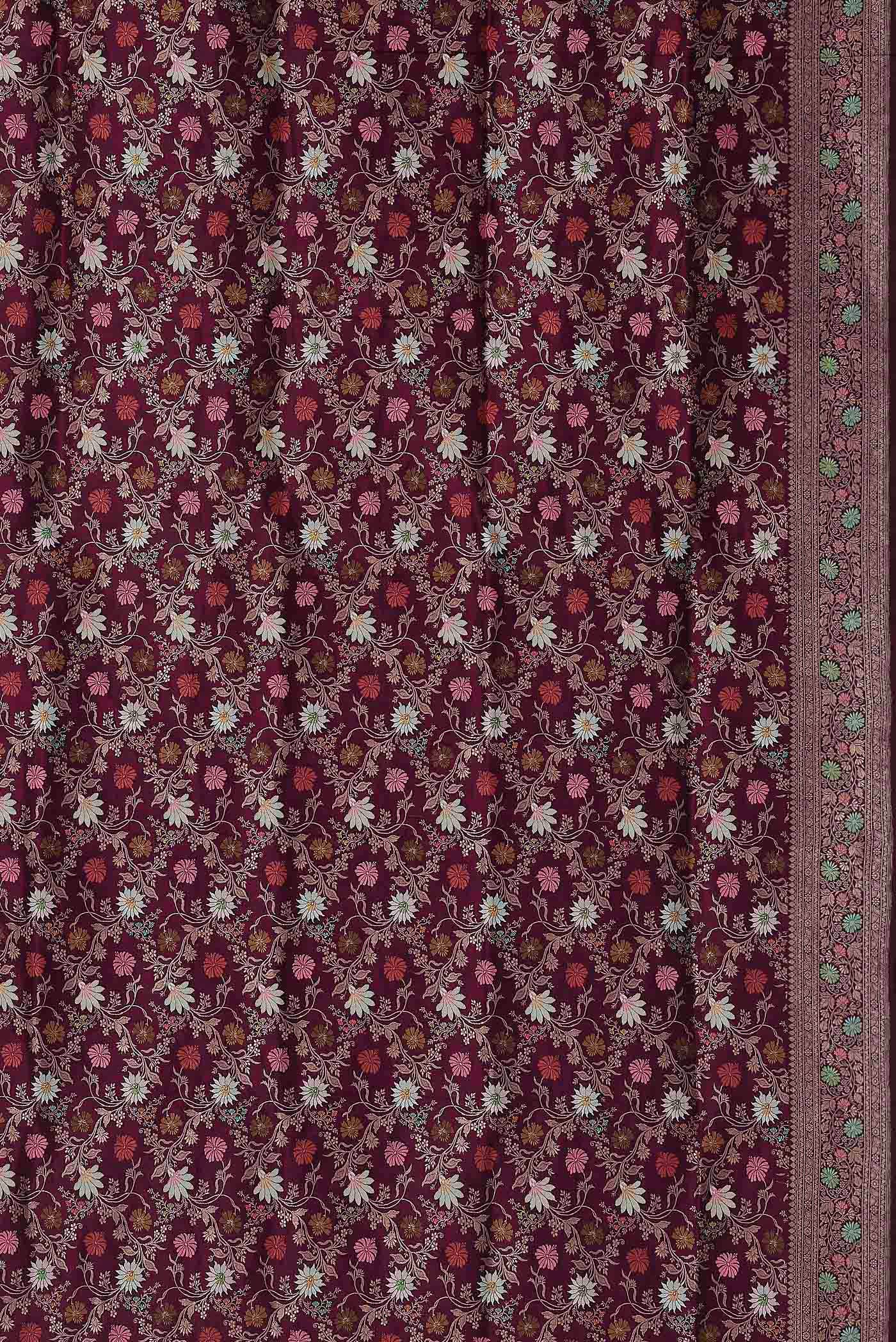Burgundy Banarasi Silk Saree