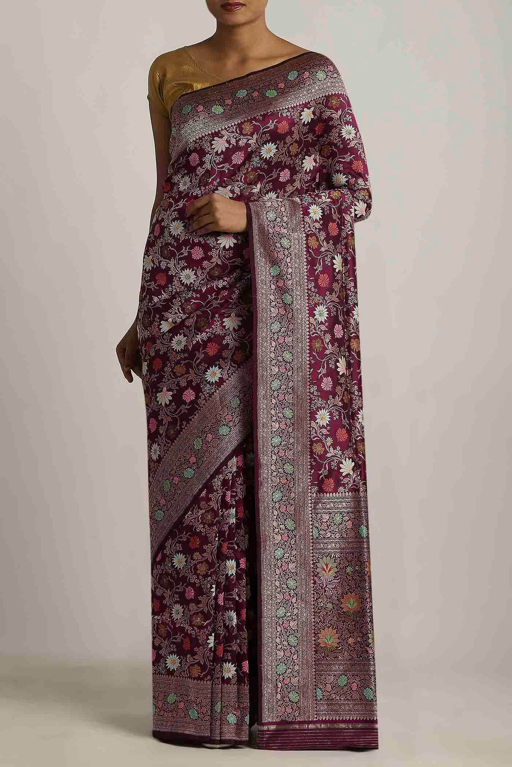 Burgundy Banarasi Silk Saree
