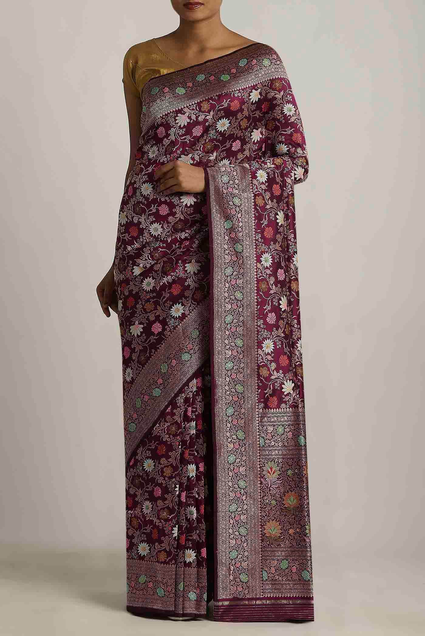 Burgundy Banarasi Silk Saree