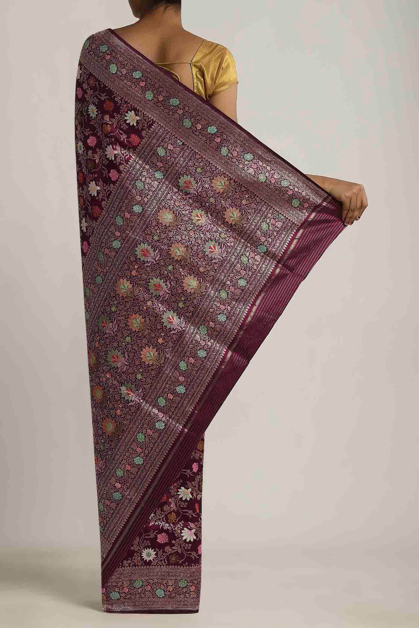 Burgundy Banarasi Silk Saree