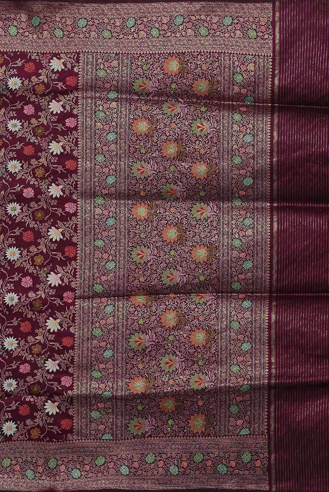 Burgundy Banarasi Silk Saree